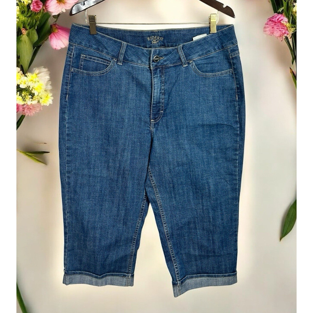 Women’s Riders By Lee Cropped Capri Jeans Sz 16 Cuffed Blue Dark Wash 19" Inseam